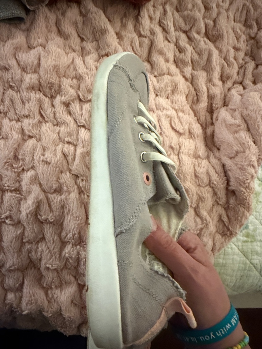 Vionic Beach Slip-On Canvas Sneakers in Gray with Pink Eyelets - Picture 10 of 11